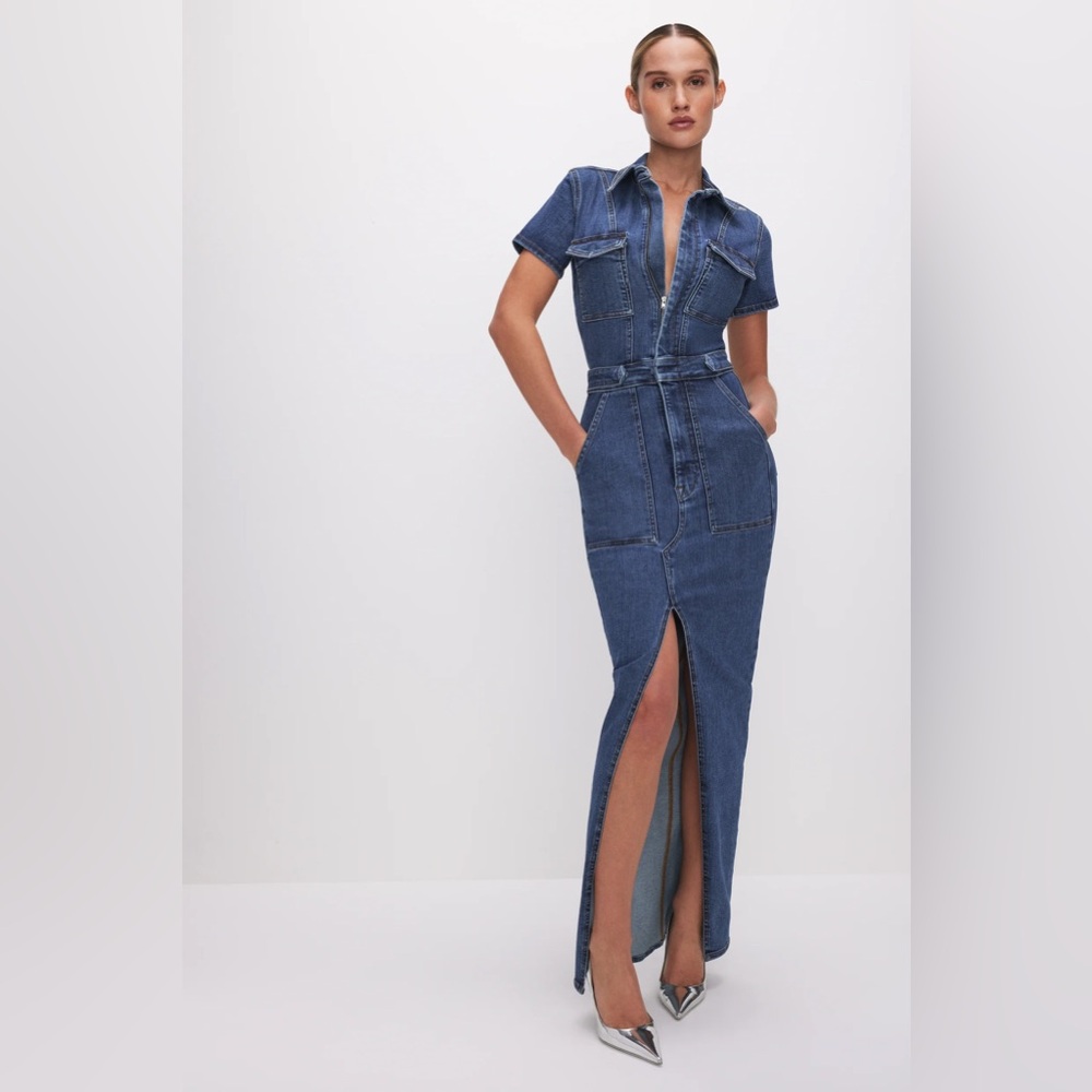 Good American Indigo Denim Maxi Dress